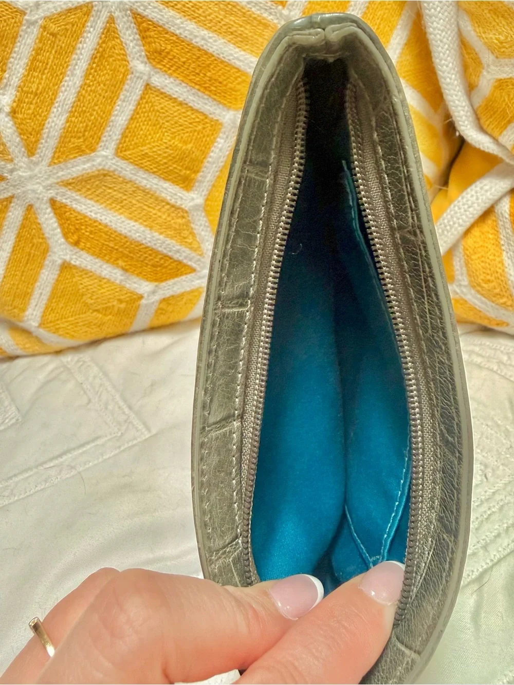 Coach Gray Croc-Embossed Leather Wristlet Pouch